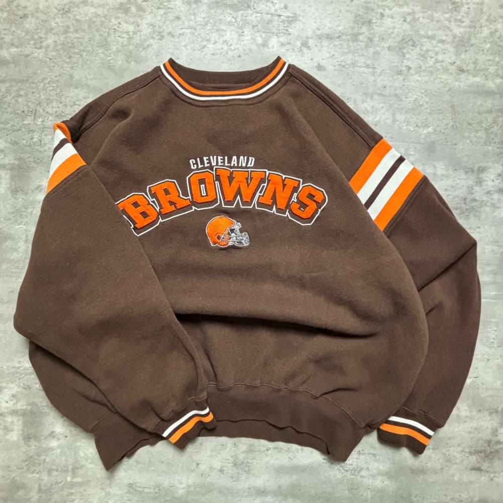 NFL Cleveland Browns Sweatshirt Large Brown Crewneck Embroidered Vintage Striped